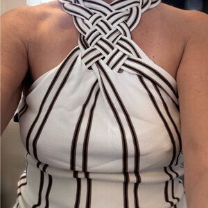 White House Black Market
Elegant White and Black Striped Halter Top, NWT